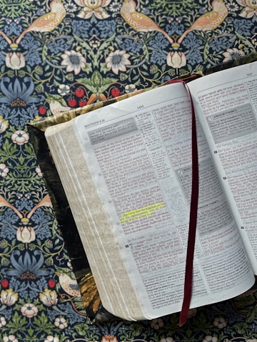 Open Bible with highlighted verses symbolizing deep biblical teaching.