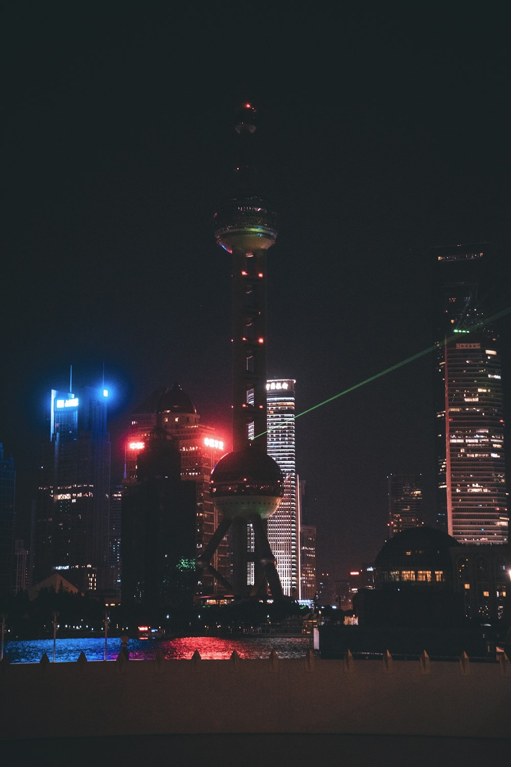 a view of a city skyline at night