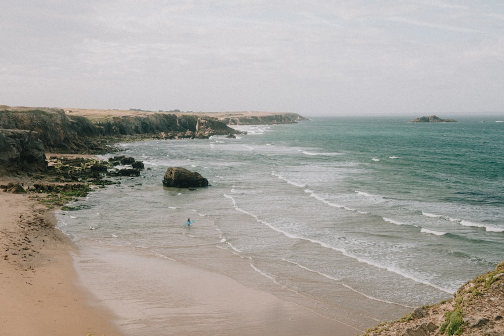 a person standing on a beach next to the ocean