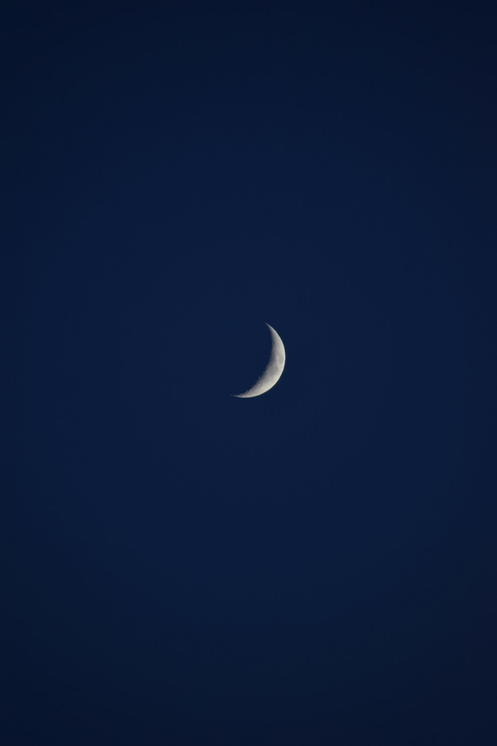 a half moon is seen in the dark sky