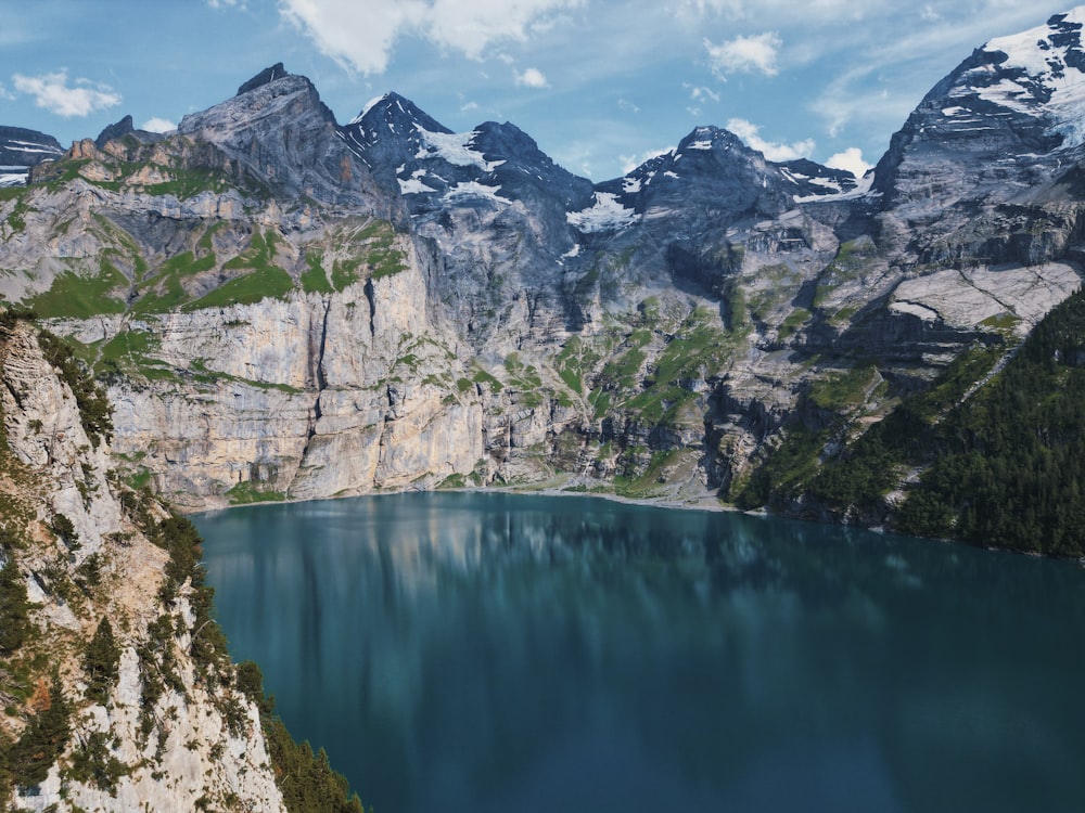 a large body of water surrounded by mountains