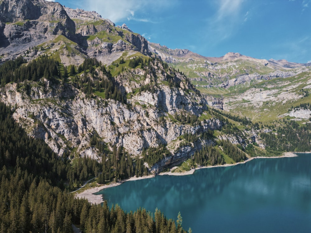 a mountain with a lake in the middle of it