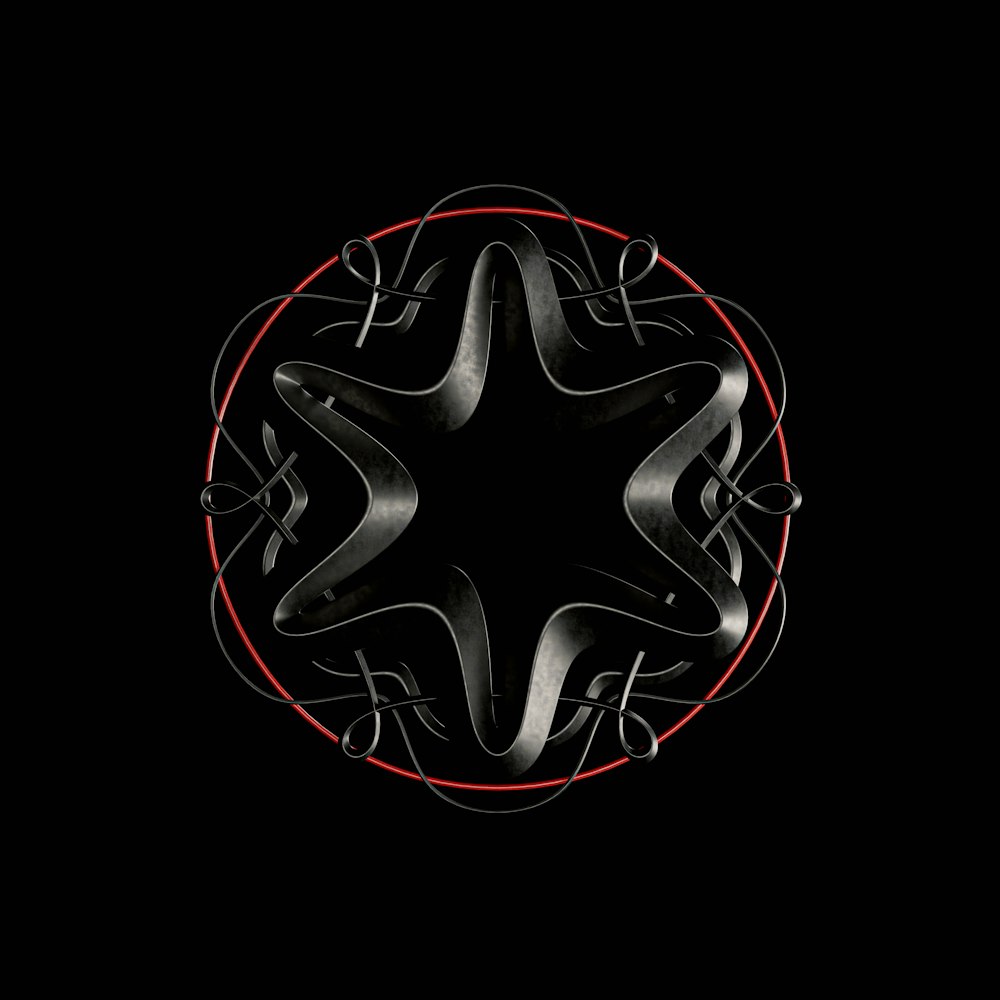 a black background with a red and black design