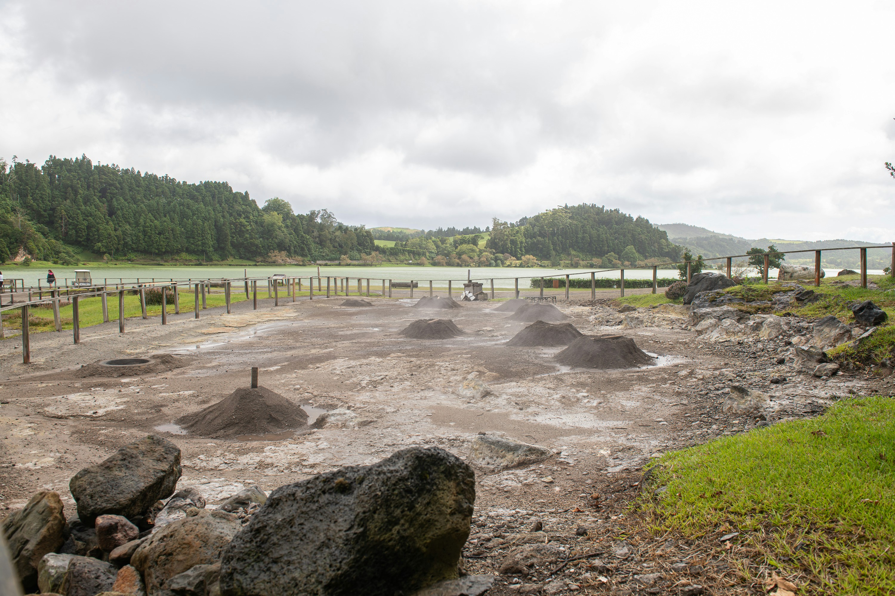 Steaming Boiling Lake surrounded by volcanic landscape in Dominica
