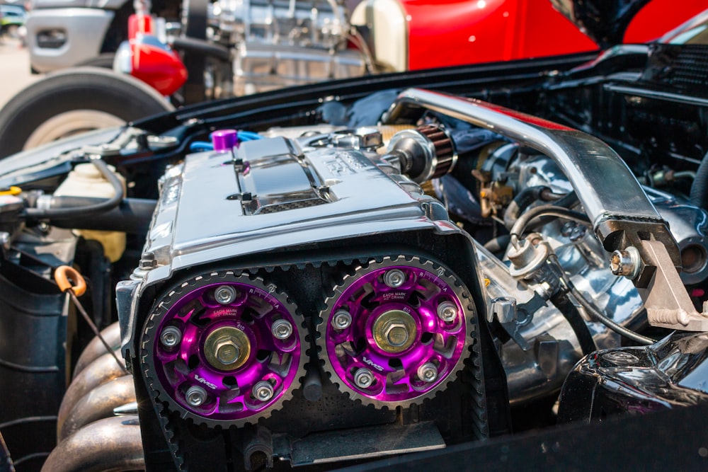 a close up of the engine of a car