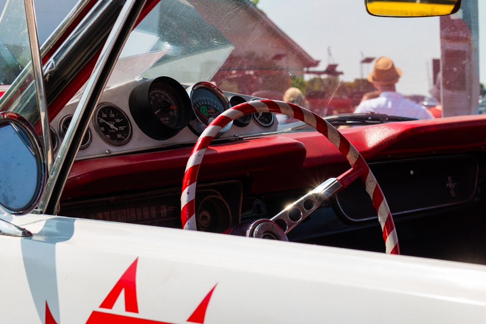 a close up of a steering wheel on a car