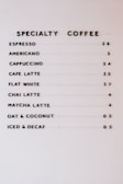 A variety of specialty coffee drinks on display.