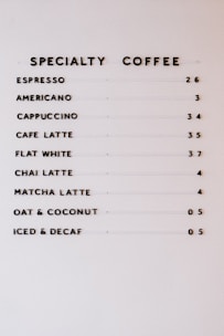 A close-up of a pricing chart with various service options displayed.