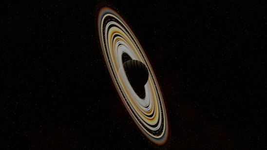 An artistic rendering of a rotating black hole warping the fabric of spacetime with swirling light patterns.