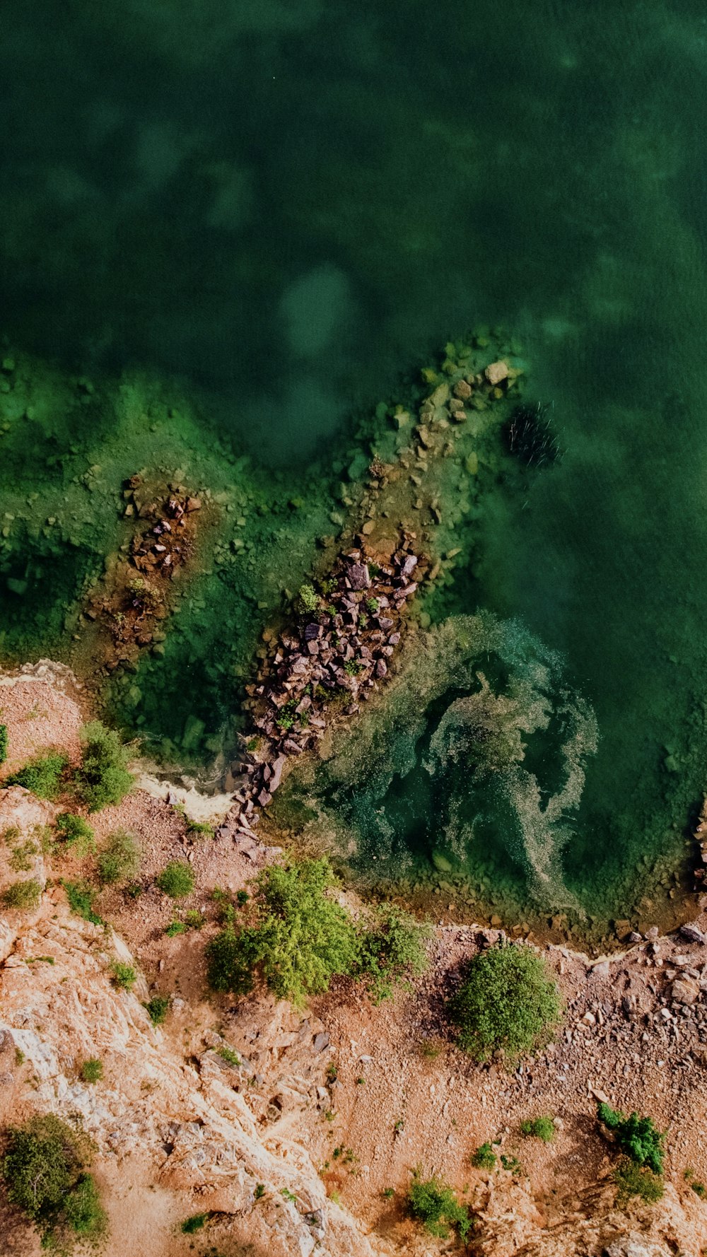 an aerial view of a body of water