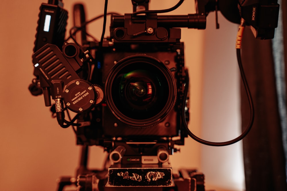 a close up of a camera on a tripod