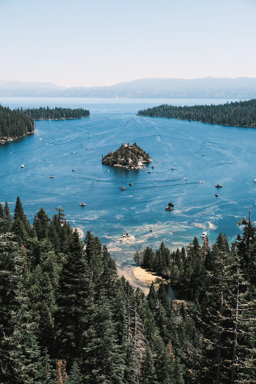 a large body of water surrounded by trees