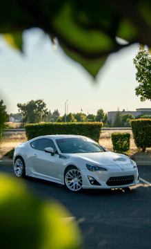 Close-up of a shiny, freshly washed car reflecting sunlight on a quiet suburban driveway.
