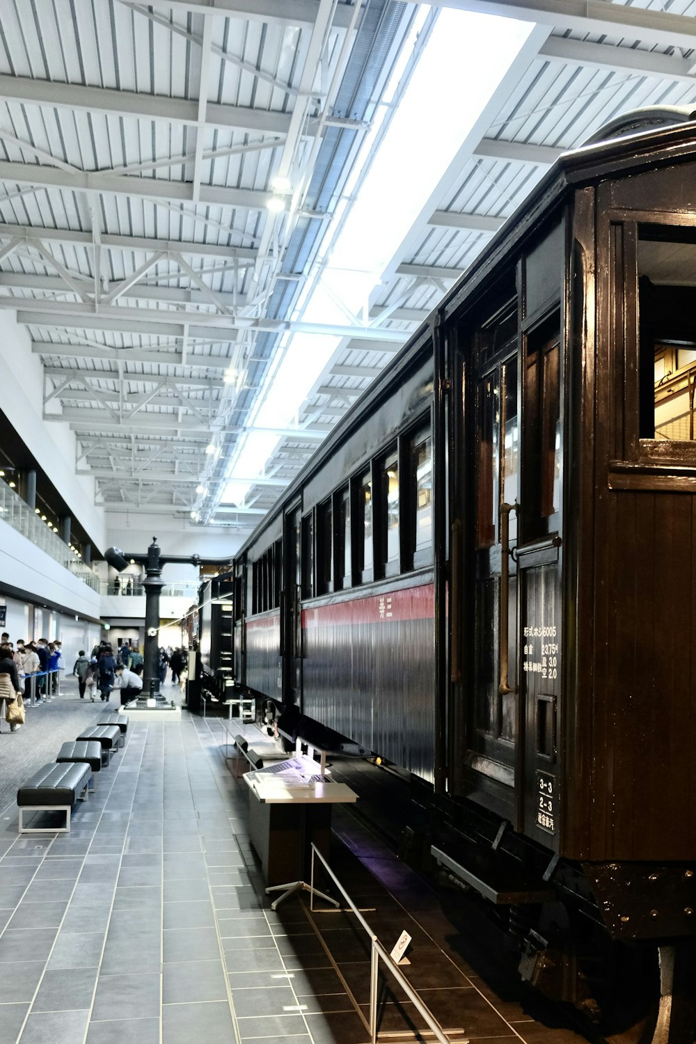 a train is parked in a train station