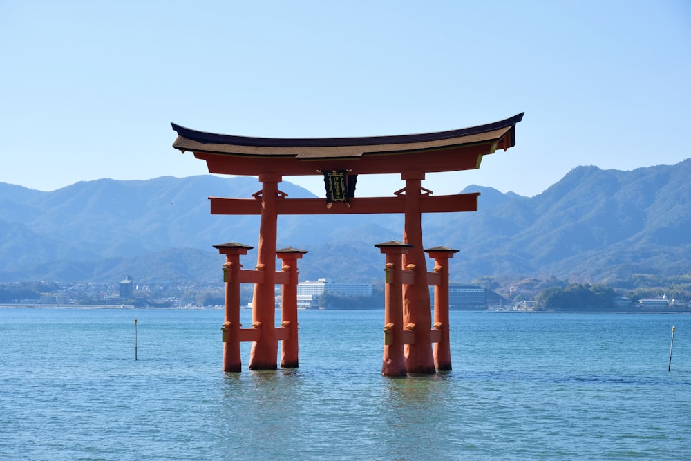 a large body of water with a large structure in the middle of it