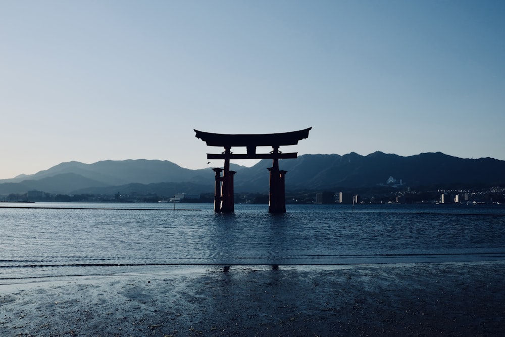 a large body of water with a large structure in the middle of it