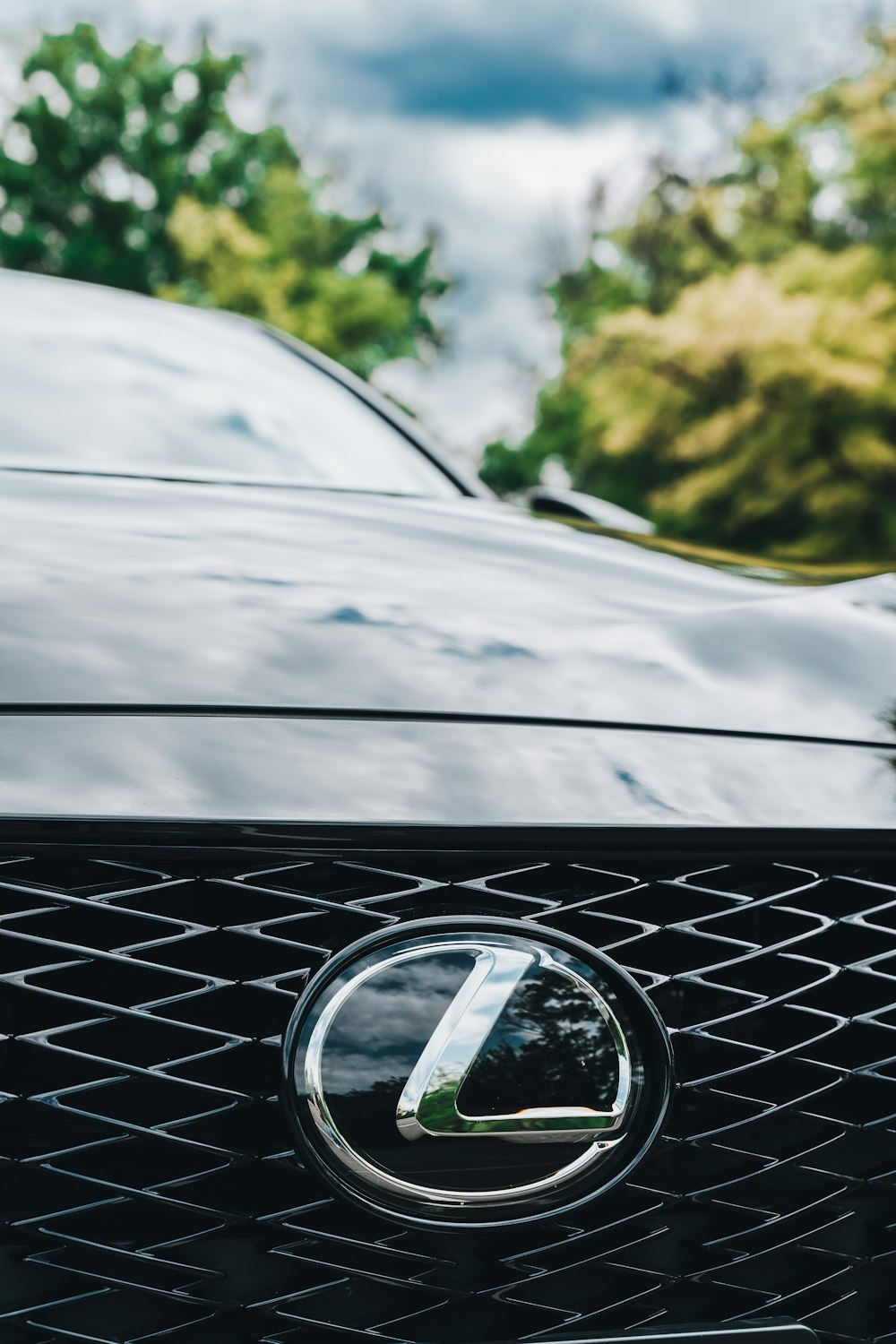 a close up of the front grill of a car