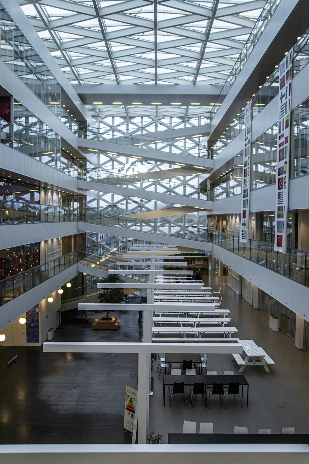 a large building with a lot of tables in it