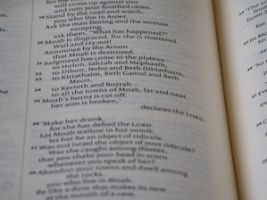 Close-up of a screen showing organized English text on a website.