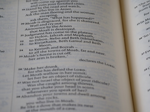 A close-up view of an open book showcasing text in neat, uniform columns. The text is dark against a light-colored page, organized in a structured and easy-to-read manner.