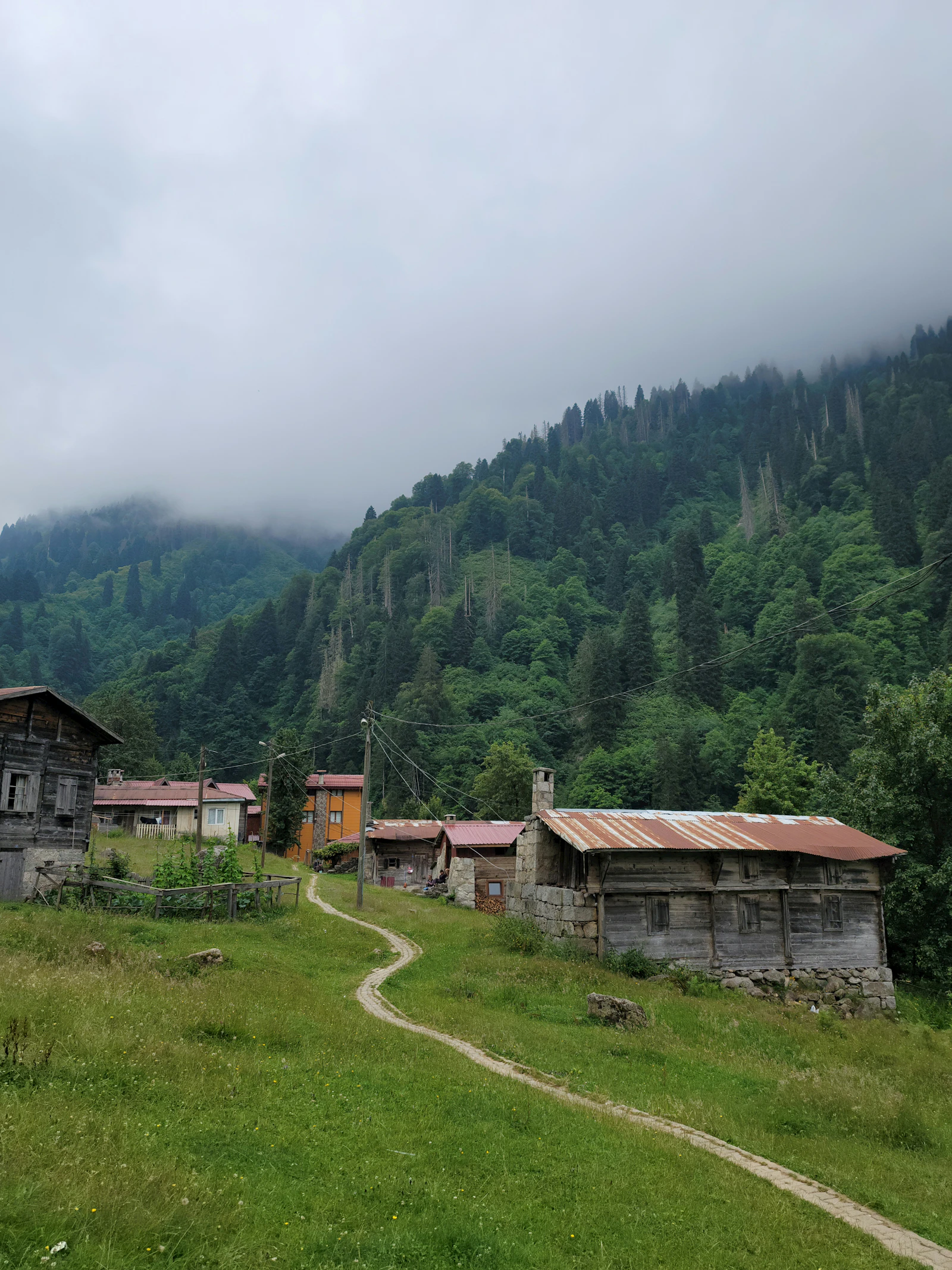 Small village nestled in a mountain range