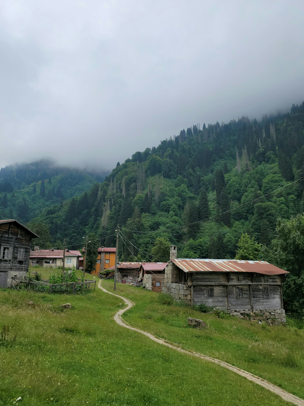 a small village in the middle of a mountain range