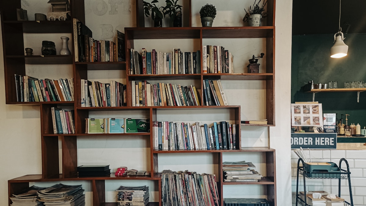 Cozy coffee shop and bookstore interior
