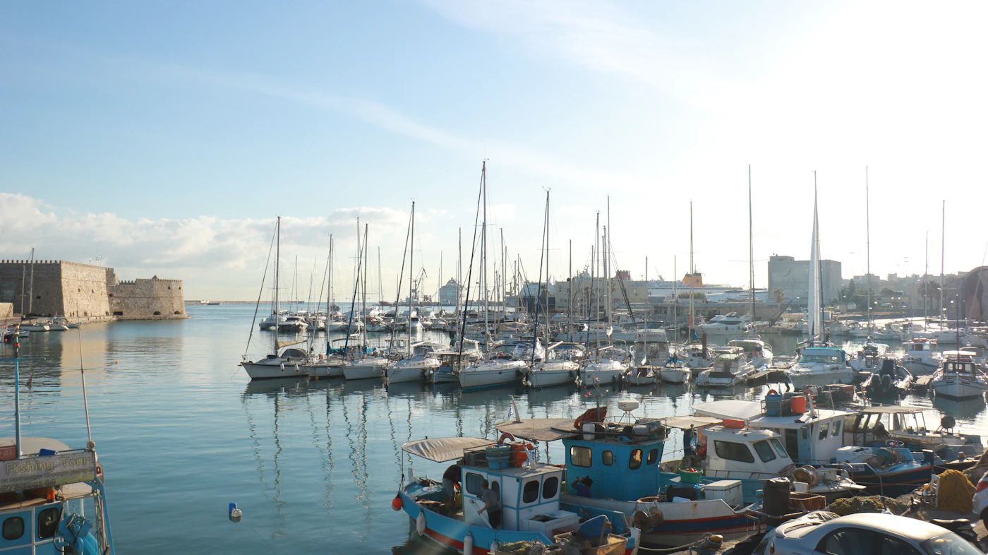 Small boats in Heraklion's Venetian harbour
