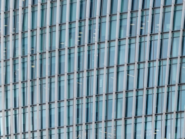 Close-up of modern aluminum window frames installed on a commercial building.