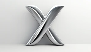 A sleek modern sculpture made from polished metal, reflecting light in an elegant gallery setting.