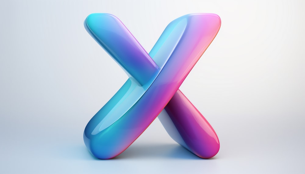 a blue and pink x sign sitting on top of a table