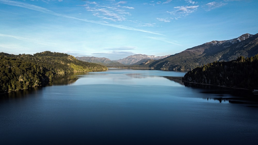 a large body of water surrounded by mountains