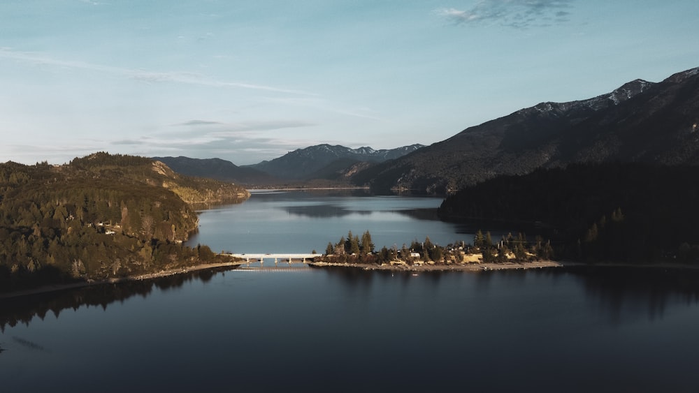 a large body of water surrounded by mountains