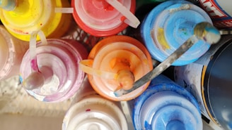 Brightly colored squeeze bottles with unique personalized prints