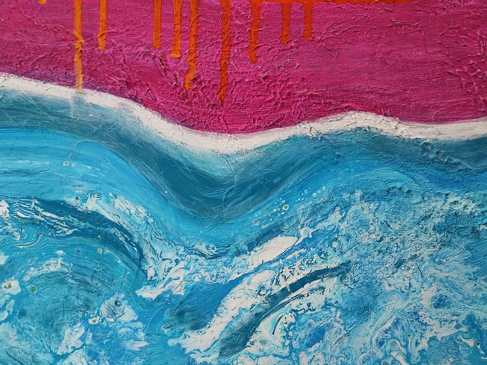 a painting of a pink and blue wave