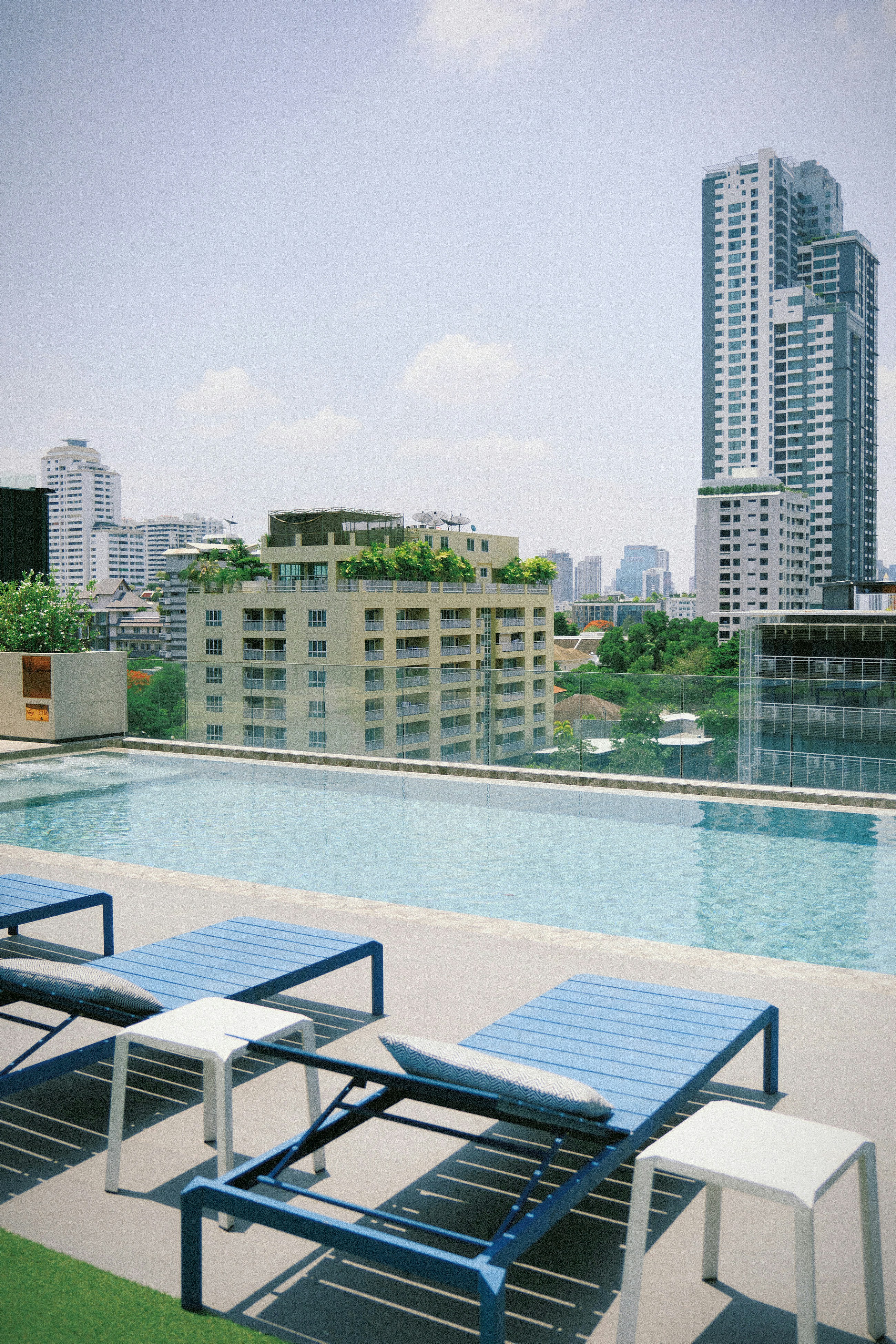 Rooftop pool with cityscape view