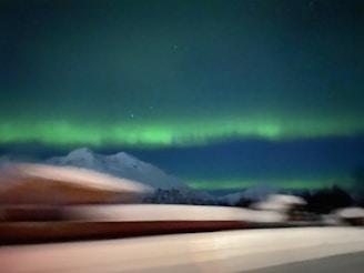 A serene view of the Northern Lights dancing above a snowy Scandinavian forest.