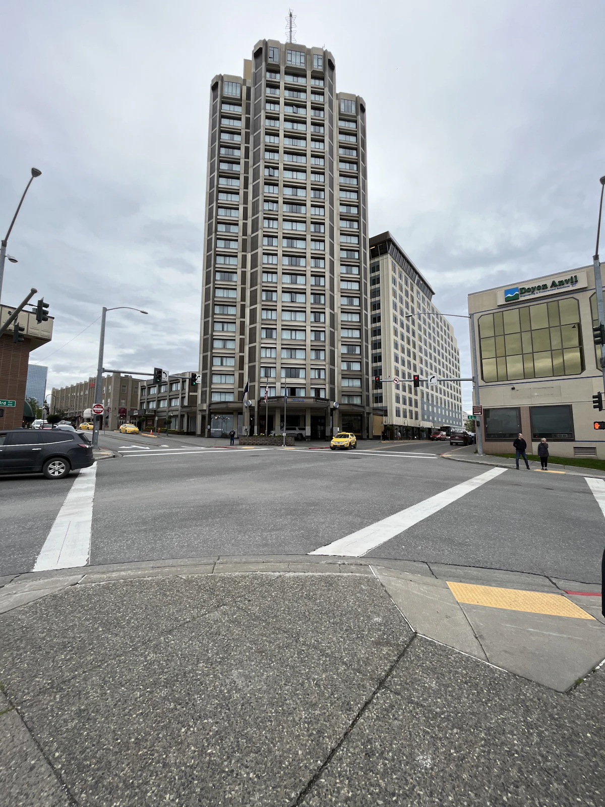 Anchorage, Alaska street-level cityscape with commercial buildings