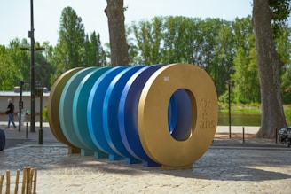 An outdoor art installation surrounded by nature.