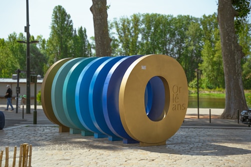 An outdoor art installation surrounded by nature.
