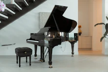 A piano in an elegant lounge