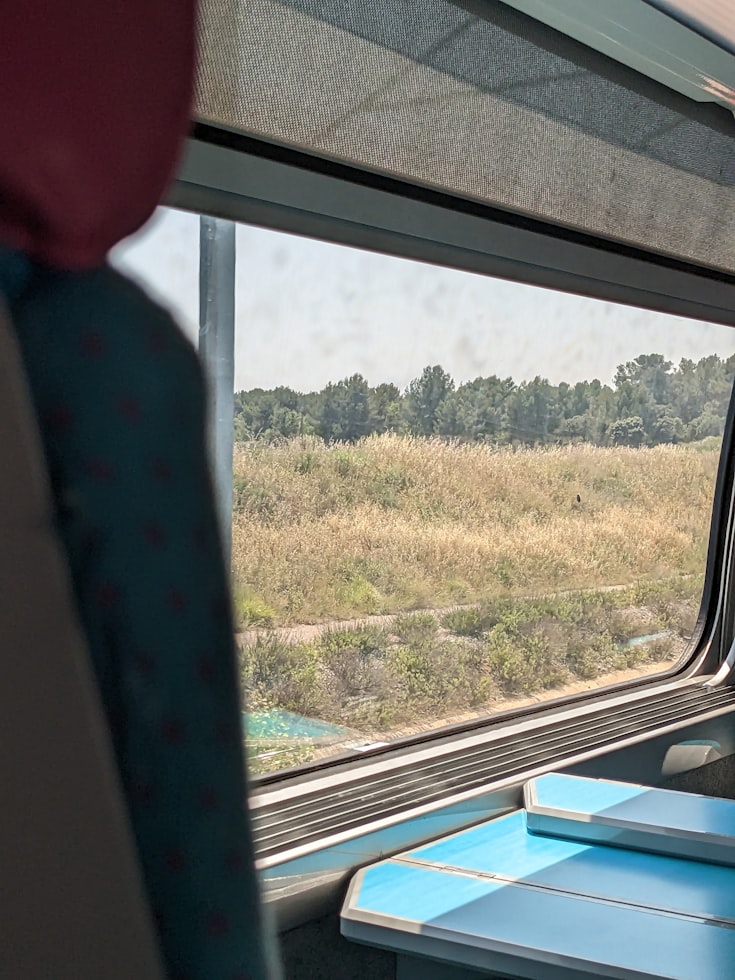 Vue de l'intérieur d'un train regardant par la fenêtre