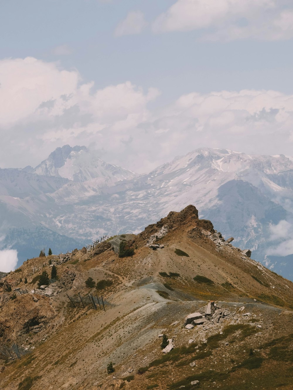 a view of a mountain range with clouds in the sky