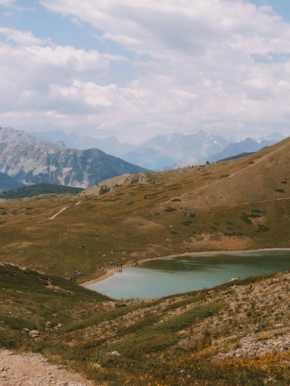 a lake in the middle of a mountain range