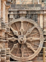 a large wheel on the side of a building