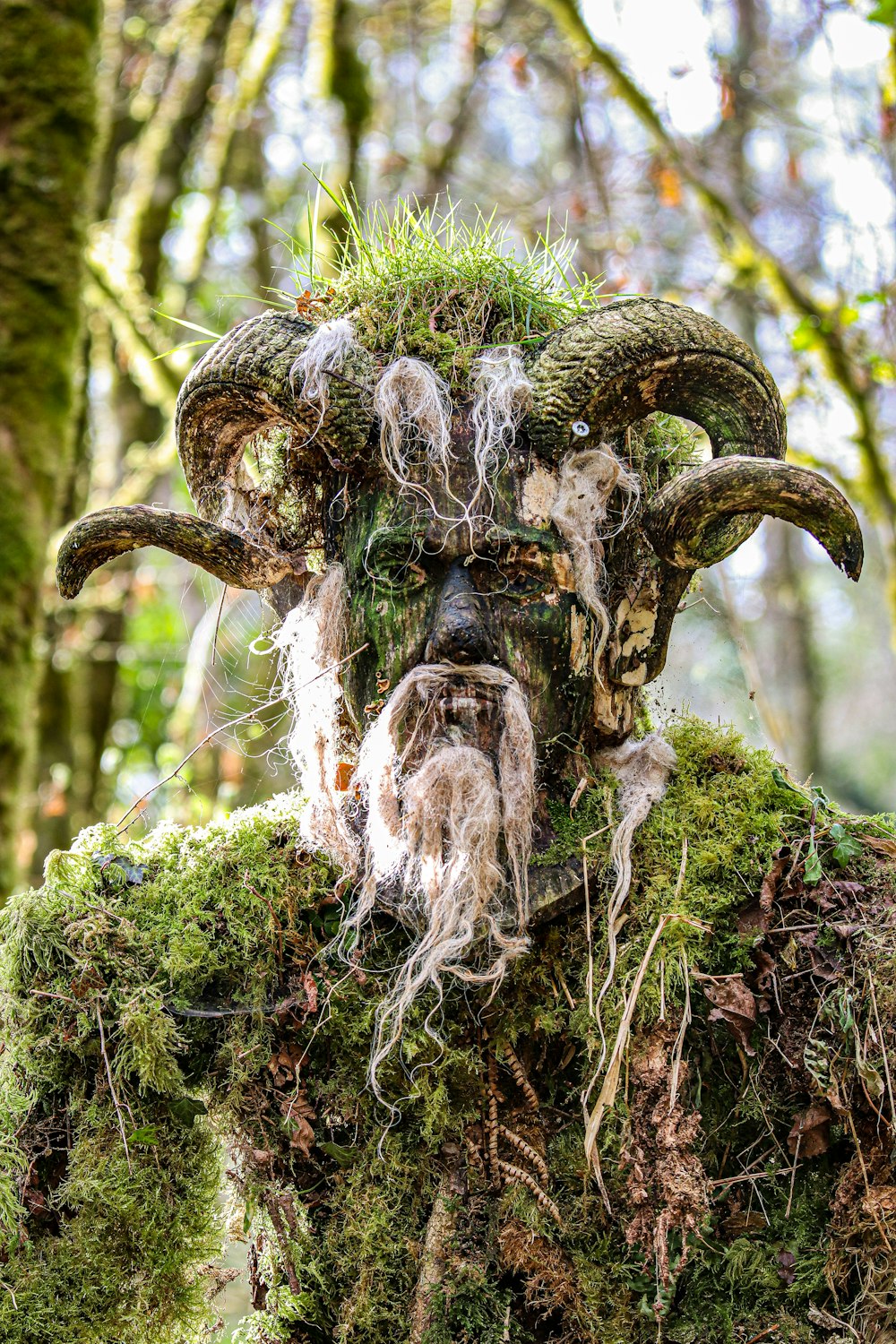 a man with long hair and a horned face