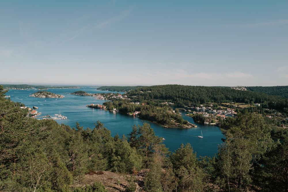 a view of a lake surrounded by trees