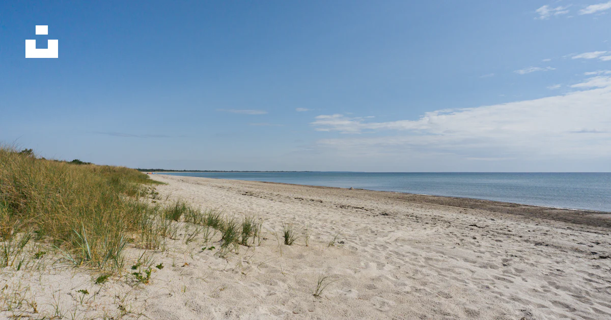 Sandy Strand A sandy beach next to the ocean under a blue sky photo – Free Gedesby ...