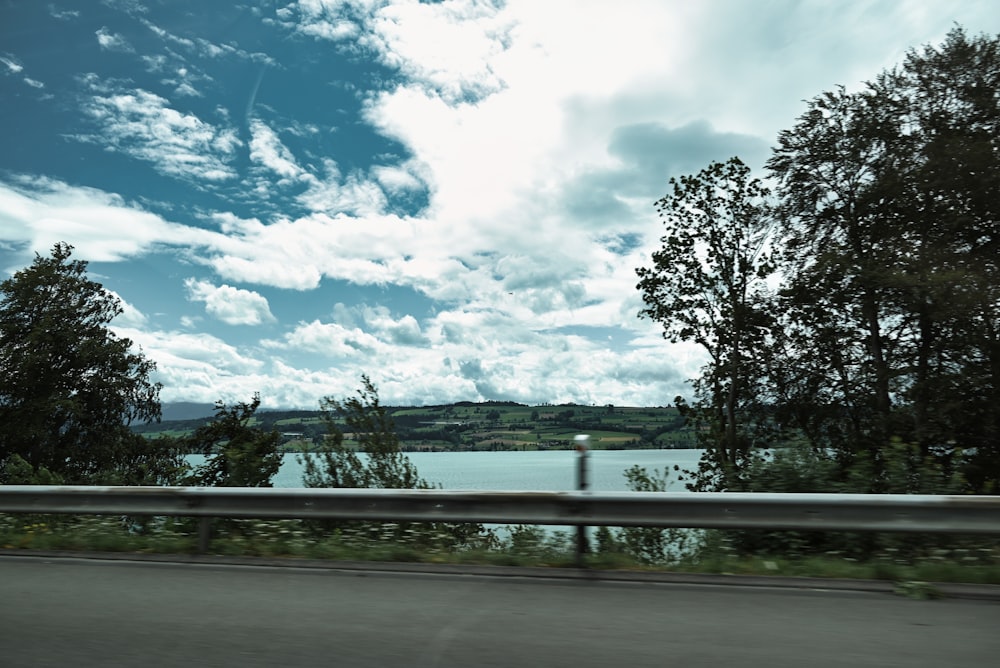 a view of a body of water from a car window