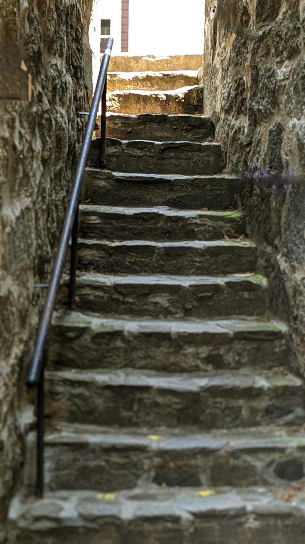 un conjunto de escaleras de piedra que conducen a una puerta